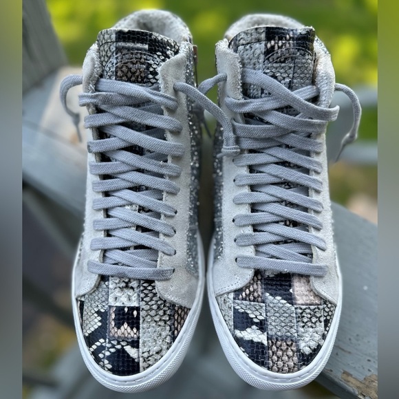 P448 Women’s 38 Picasso Silver Glitter Hi Top U CAN SURF LATER Star Snakeskin - Picture 2 of 16